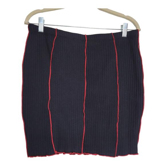 Akira Black Rib Knit Red Stripe Bodycon Mini Skirt Women Sz 1XL - Picture 6 of 7